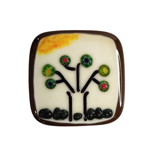 VTG 90s 8petals Fused Glass Tree Belt Buckle | Art to Wear Square Forest - Picture 1 of 2